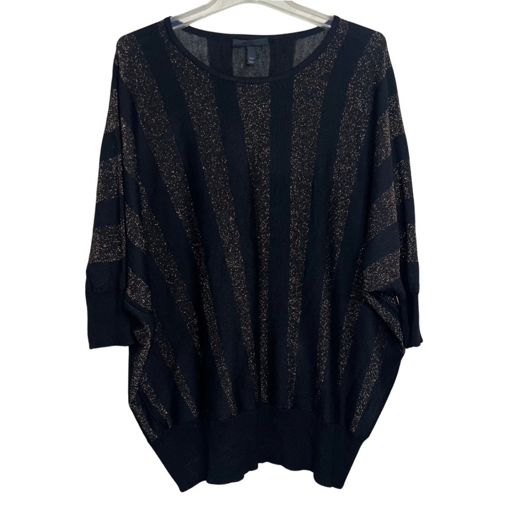 Lane Bryant Shirt Black and Gold Striped Batwing Sleeves Lightweight Size 18/20